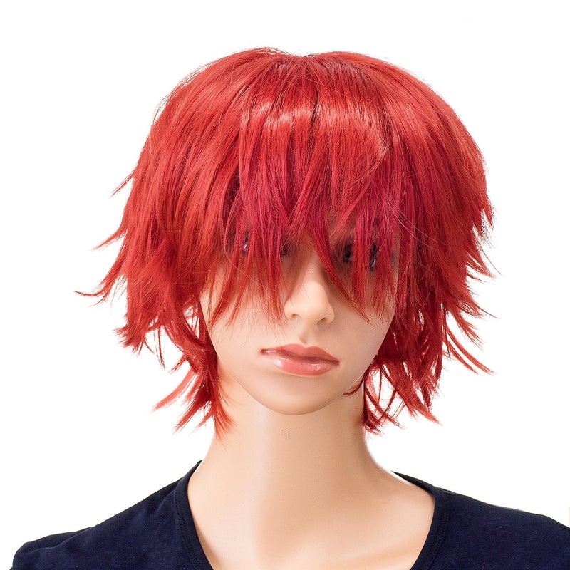 SWACC Unisex Fashion Spiky Layered Short Anime Cosplay Wig for Men and Women (Red) - Image 1